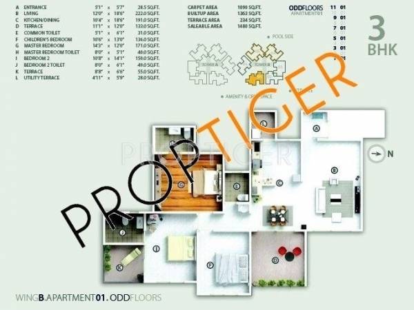 DNV Iris Apartment Floor Plan (3BHK+3T)
