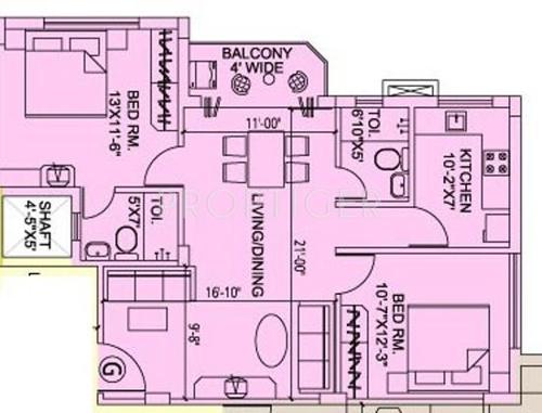 Space ClubTown Paradise (2BHK+2T (1,105 sq ft) 1105 sq ft)