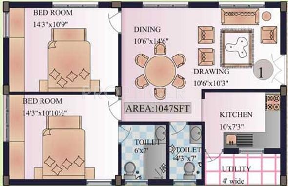 Kribh Westend Apartments (2BHK+2T (1,047 sq ft) 1047 sq ft)