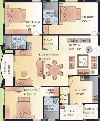 Kribh Westend Apartments (3BHK+3T (1,986 sq ft)   Servant Room 1986 sq ft)