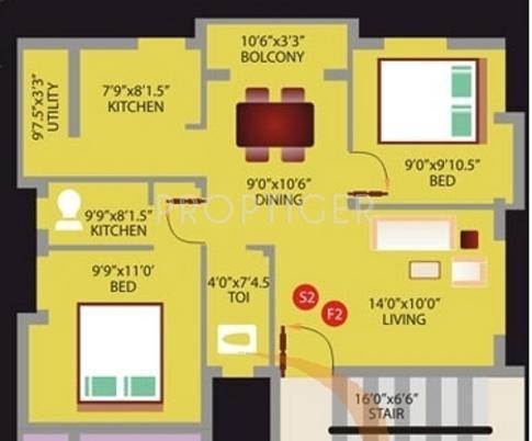 SRM SRM Blossom (2BHK+2T (964 sq ft) 964 sq ft)