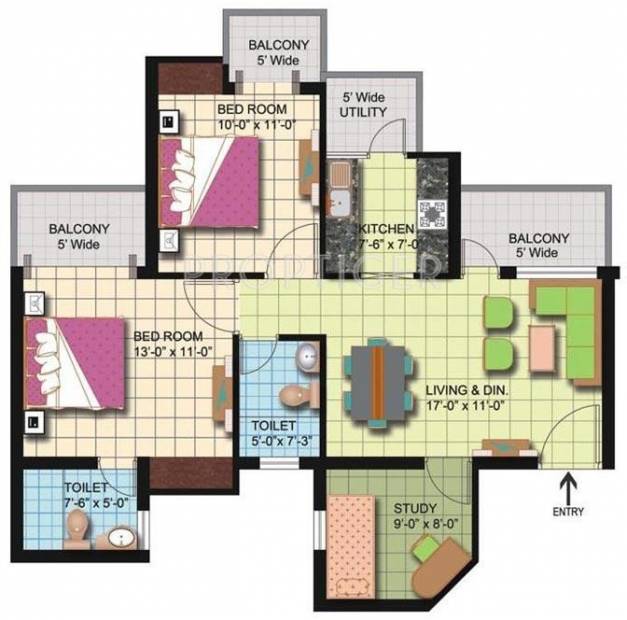Amrapali Silicon City (2BHK+2T (1,180 sq ft) + Study Room 1180 sq ft)