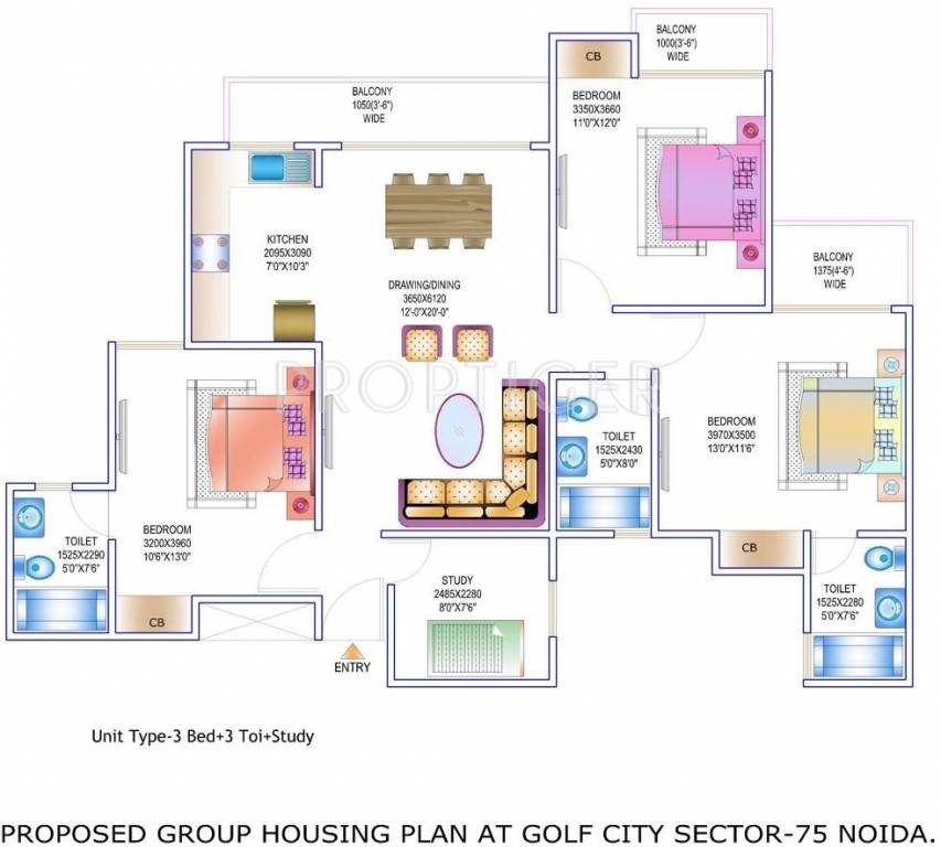 Gardenia Golf City (3BHK+3T (1,550 sq ft) + Study Room 1550 sq ft) Gardenia Golf City (3BHK+3T (1,550 sq ft) + Study Room 1550 sq ft)