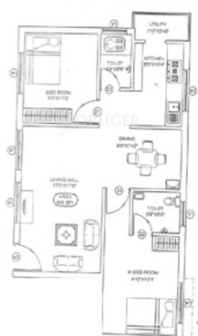 Zenith Builders Manonmani Floor Plan (2BHK+2T)