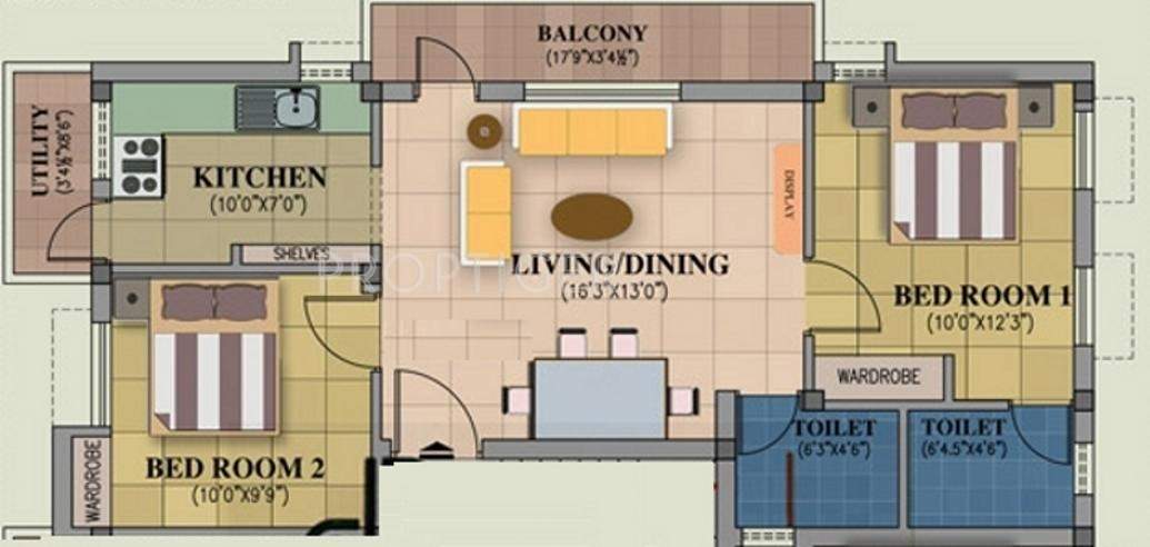 Pearl Sarovar (2BHK+2T (900 sq ft) 900 sq ft)