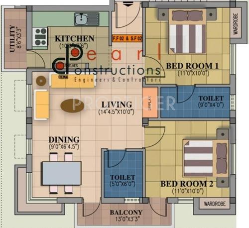 Pearl Paradise (2BHK+2T (901 sq ft) 901 sq ft)