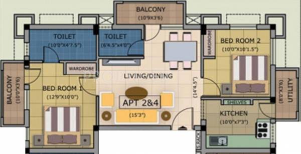 Pearl Orchid Floor Plan (2BHK+2T)