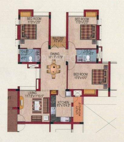 Casagrand The Riviera (3BHK+2T (1,220 sq ft) 1220 sq ft)