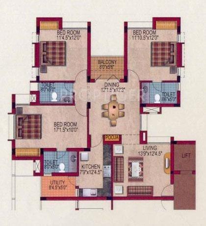 Casagrand The Riviera (3BHK+3T (1,585 sq ft) 1585 sq ft)