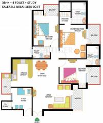 Nimbus Hyde Park (3BHK+4T (1,835 sq ft) + Study Room 1835 sq ft)