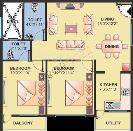 Shravanthi Premier (2BHK+2T (1,005 sq ft) 1005 sq ft)