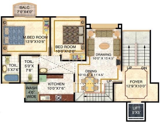 1545 sq ft 3 BHK Floor Plan Image Niho Saffron Scottish