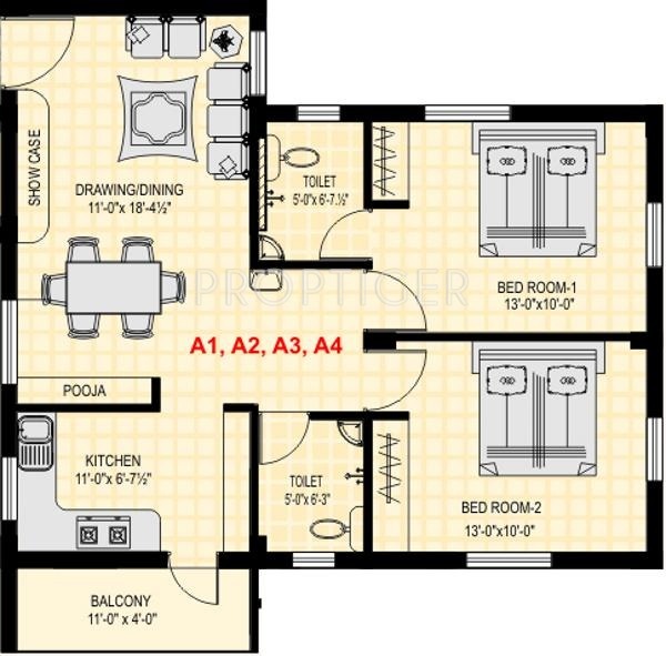 BSR GLN Residency (2BHK+2T (967 sq ft) 967 sq ft)