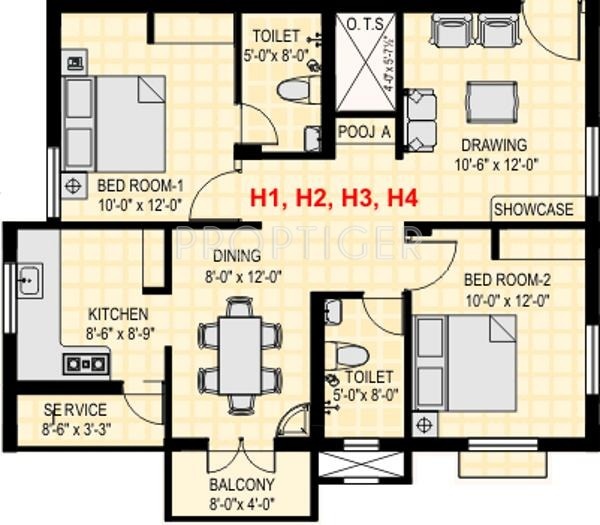 BSR GLN Residency (2BHK+2T (1,046 sq ft)   Pooja Room 1046 sq ft)