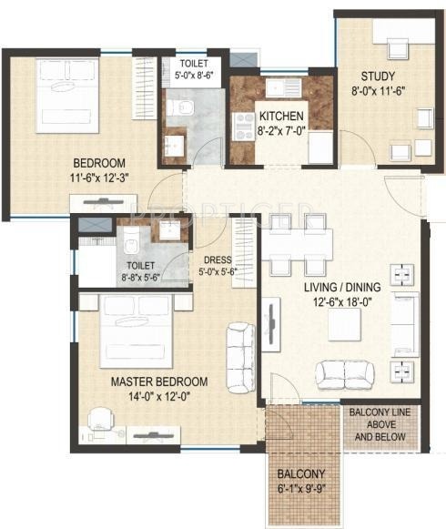 Jaypee Krescent Homes (2BHK+2T (1,230 sq ft) + Study Room 1230 sq ft) Jaypee Krescent Homes (2BHK+2T (1,230 sq ft) + Study Room 1230 sq ft)