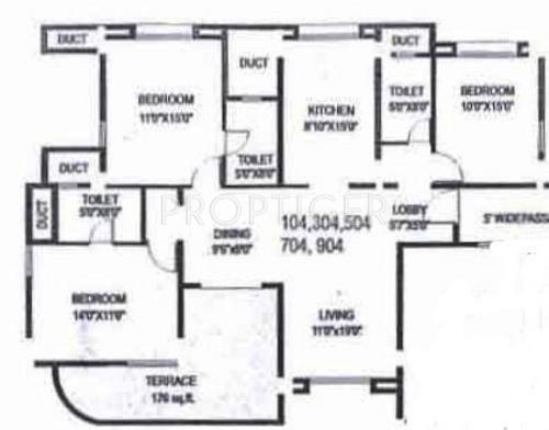 Aggarwal The West Wing (3BHK+3T (1,477 sq ft) 1477 sq ft)