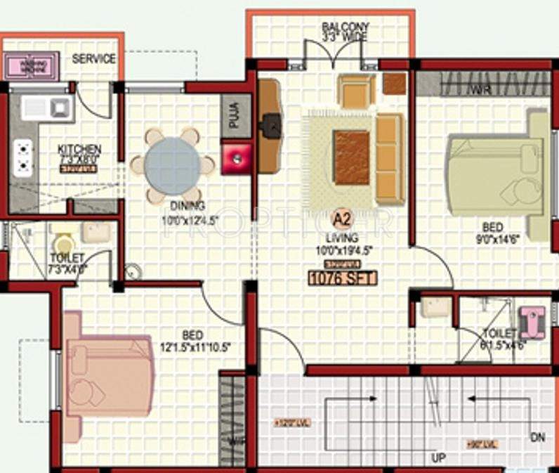 Khurinji Gardenia (2BHK+2T (1,076 sq ft) 1076 sq ft)