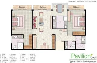 Jaypee The Pavilion Court (2BHK+2T (1,170 sq ft) + Study Room 1170 sq ft) Jaypee The Pavilion Court (2BHK+2T (1,170 sq ft) + Study Room 1170 sq ft)