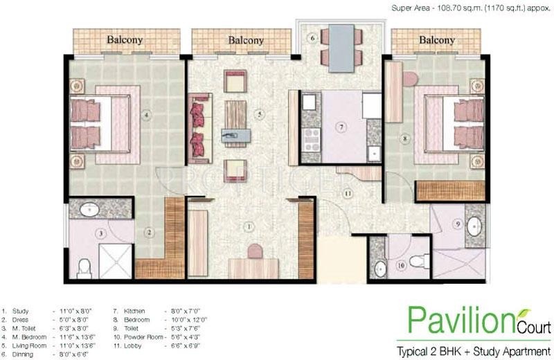 Jaypee The Pavilion Court (2BHK+2T (1,170 sq ft) + Study Room 1170 sq ft) Jaypee The Pavilion Court (2BHK+2T (1,170 sq ft) + Study Room 1170 sq ft)