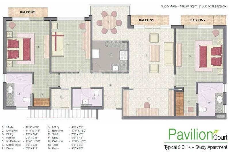Jaypee The Pavilion Court (3BHK+3T (1,600 sq ft) + Study Room 1600 sq ft) Jaypee The Pavilion Court (3BHK+3T (1,600 sq ft) + Study Room 1600 sq ft)