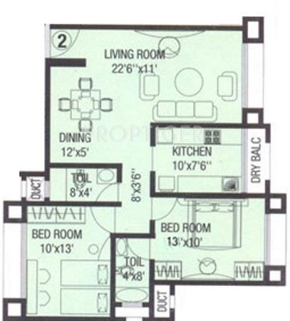 Ashray Realtors Dayal Smruti Floor Plan (2BHK+2T)