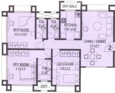 Ashray Realtors Dayal Smruti Floor Plan (3BHK+3T)