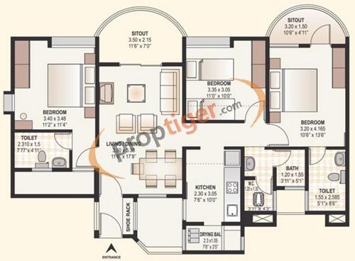 DSK Saptasur (3BHK+3T (1,349 sq ft) 1349 sq ft)