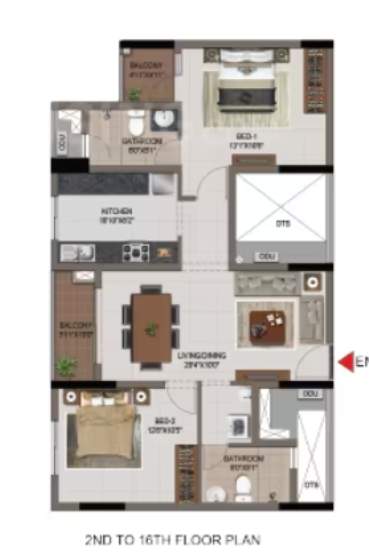  casagrand first city Floor Plan Upper Level Duplex Plan