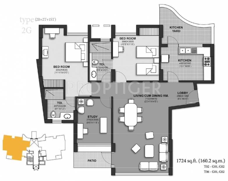 Unitech Harmony (2BHK+2T (1,724 sq ft) + Study Room 1724 sq ft)