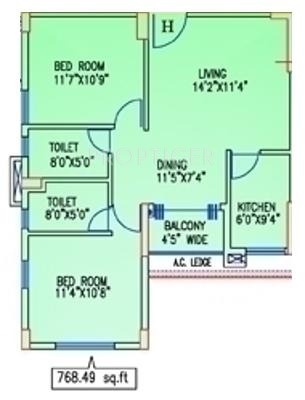 Diamond Residency (2BHK+2T (768 sq ft) 768 sq ft)