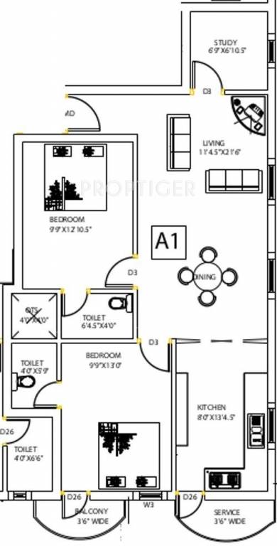 SVM VGP Shanthi Nagar (2BHK+2T (998 sq ft)   Study Room 998 sq ft)
