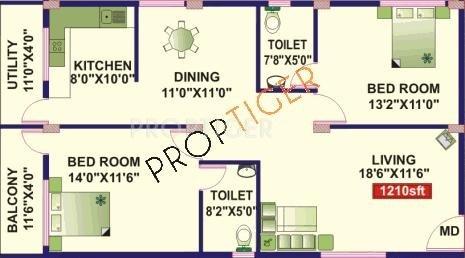 Jana Greenwoods (2BHK+2T (1,210 sq ft) 1210 sq ft)