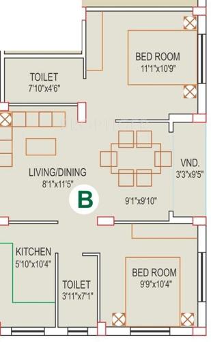 Eden Eden Pearls (2BHK+2T (905 sq ft) 905 sq ft)