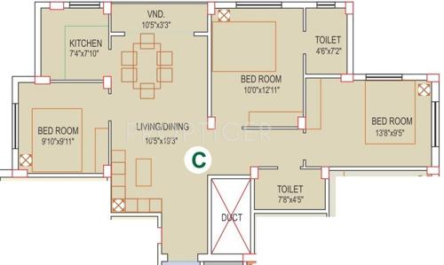 Eden Eden Pearls (3BHK+2T (1,220 sq ft) 1220 sq ft)