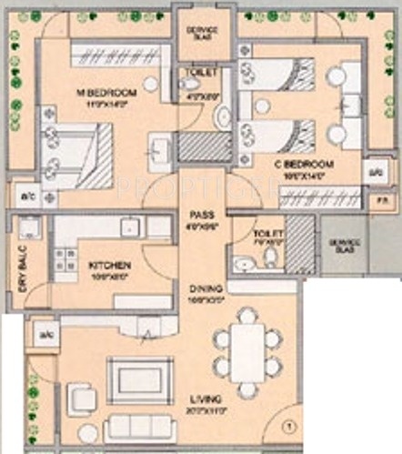 Ashray Realtors Minarette Floor Plan (2BHK+2T)