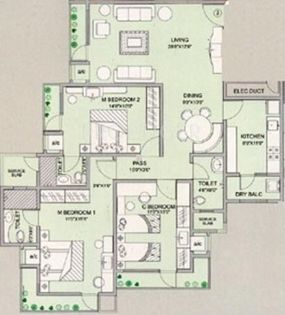Ashray Realtors Minarette Floor Plan (3BHK+3T)