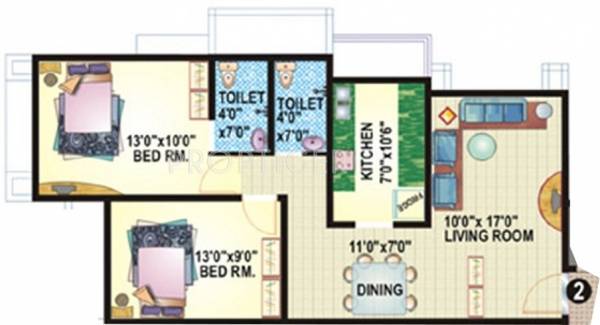 Ecohomes Eco Nest Floor Plan (2BHK+2T)