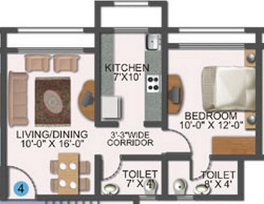 Ecohomes Park Floor Plan (1BHK+1T)