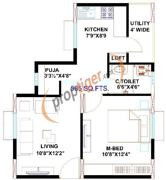 Janapriya Arcadia (1BHK+1T (585 sq ft)   Pooja Room 585 sq ft)