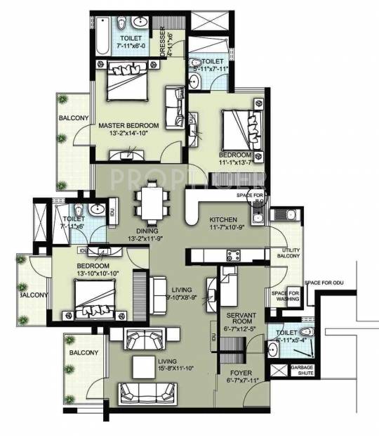 Raheja Atharva (3BHK+4T (2,251 sq ft) + Servant Room 2251 sq ft)