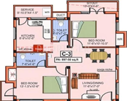 Mettupakkam MF Sanskriti (2BHK+2T (897 sq ft) 897 sq ft)