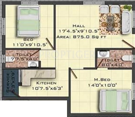 AV Sharvam (2BHK+2T (875 sq ft) 875 sq ft)