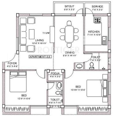 Pushkar Lakshmi Terrace (2BHK+2T (1,110 sq ft)   Pooja Room 1110 sq ft)