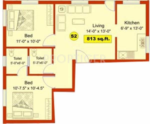 Aliyah Celsia (2BHK+2T (813 sq ft) 813 sq ft)
