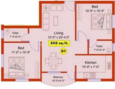 Aliyah Celsia (2BHK+2T (868 sq ft) 868 sq ft)
