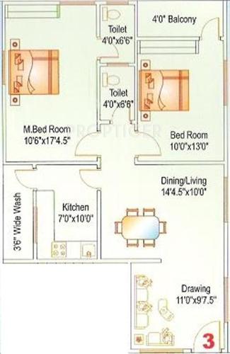 Sai Lake Shore Serenity (2BHK+2T (1,070 sq ft) 1070 sq ft)