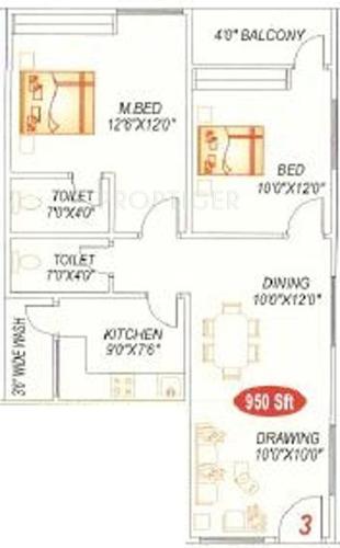 Sai Lake Shore Castle (2BHK+2T (950 sq ft) 950 sq ft)