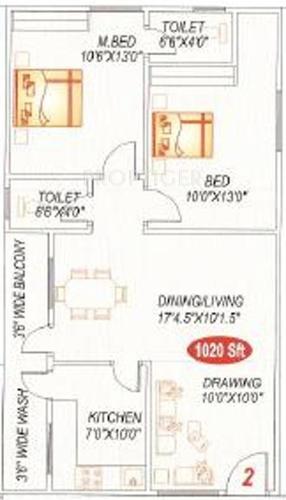 Sai Lake Shore Castle (2BHK+2T (1,020 sq ft) 1020 sq ft)
