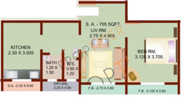 SD Bhalerao Lahoti House Floor Plan (1BHK+1T)