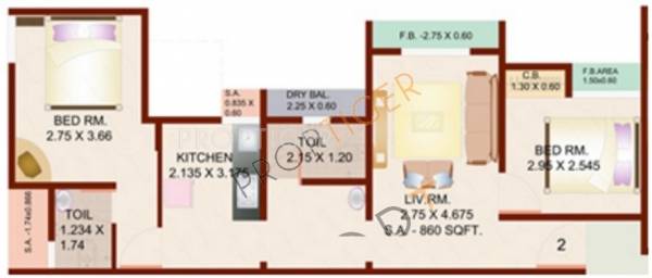 SD Bhalerao Lahoti House Floor Plan (2BHK+2T)